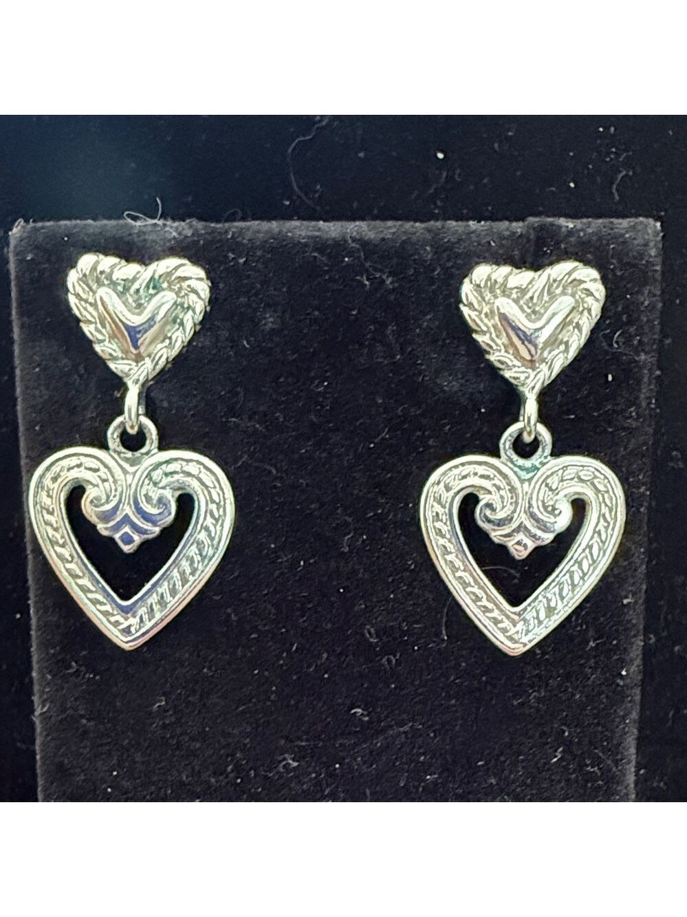 Premier Designs dangle silver tone drop heart pierced earrings